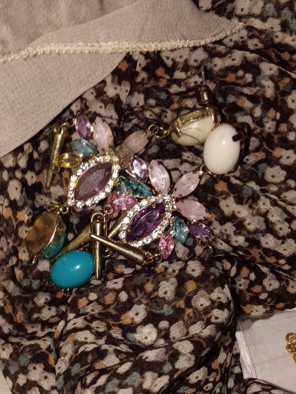 Gold-Tone Floral Crystal Drop Earrings with Purple, Pink & Turquoise Stones
